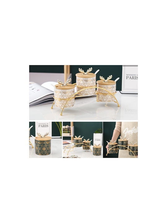 Keskor Set of 3 Ceramic Tea Jars with Lid and Stand White 27x10.5x15cm 3 Pieces