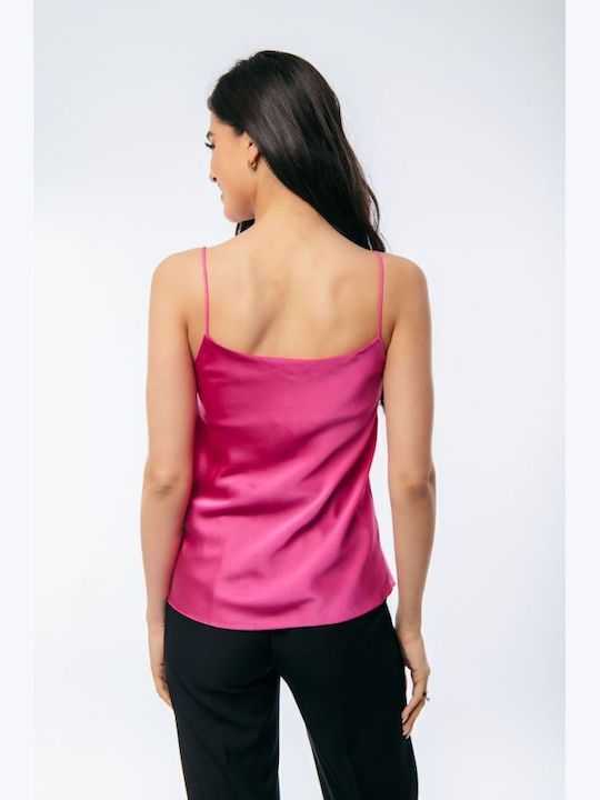 Damen Bluse Drapierung mit Trägern Fuchsie