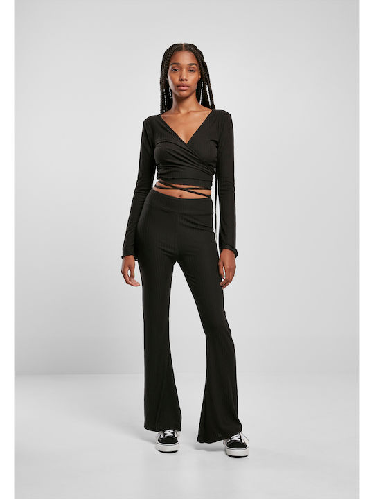 Women's Crop Top Long Sleeve Black