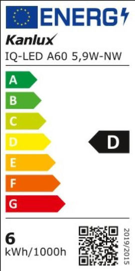 Kanlux LED-Lampe 5.9W 107mm für Fassung E27 und Form A60 Naturweiß 806lm