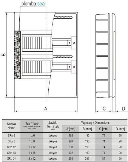 Elektro Plast Walled 6-Elements Fuse Box with 1 Row W192xH190xD74mm