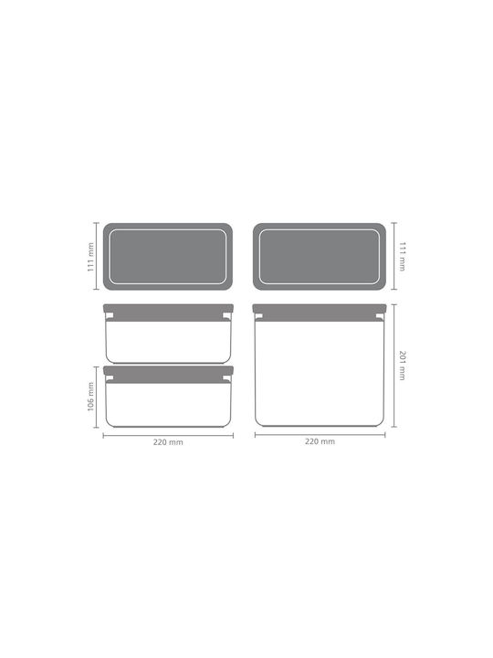 Brabantia Set of 3pcs Jars General Use with Lid Plastic Gray 1500ml