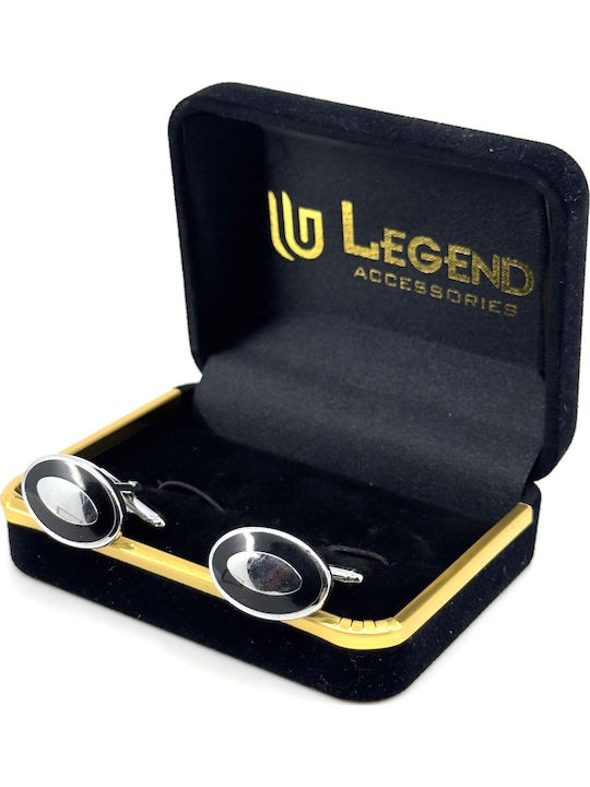 Legend Accessories Μανικετόκουμπα από Ασήμι σε Μαύρο Χρώμα
