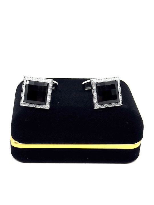 Legend Accessories Μανικετόκουμπα από Ασήμι σε Μαύρο Χρώμα