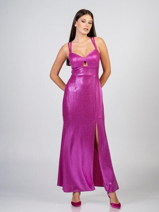 Bellino Maxi Kleid mit Schlitz Fuchsia