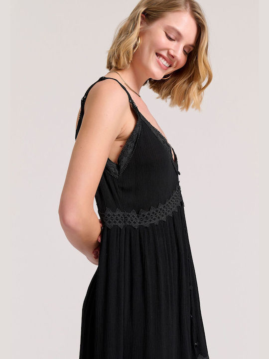 Funky Buddha Summer Maxi Dress with Ruffle Black