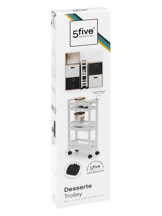 5Five Wooden Kitchen Trolley 3 Tiers White 40x15x75cm