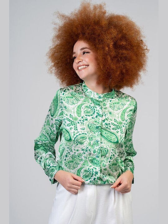 Bellino Women's Floral Long Sleeve Shirt Green
