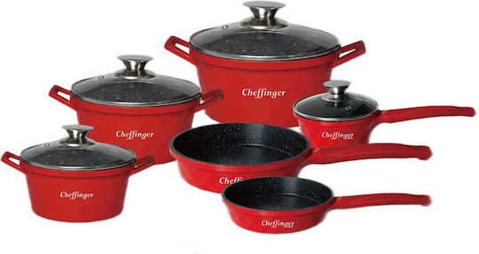 Cheffinger Kochgeschirr-Set aus Aluminium Rote 10 Teile