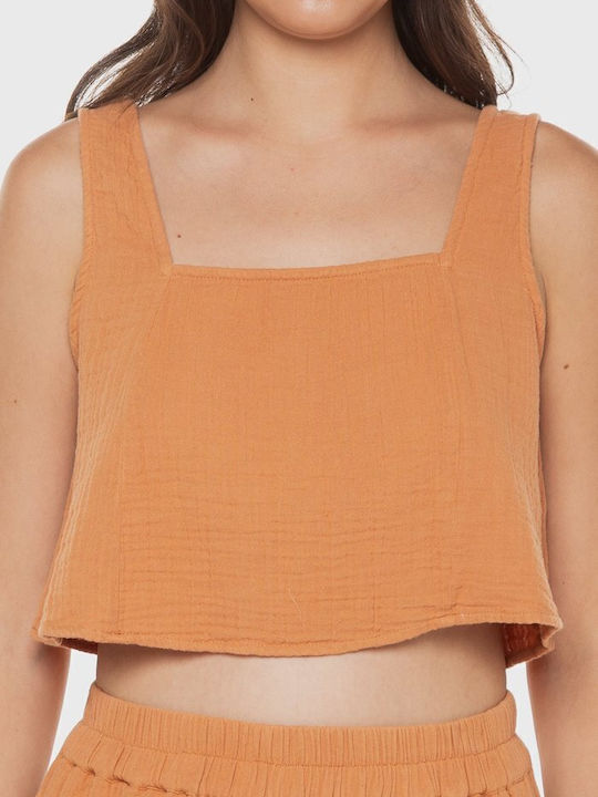 Skies" Γυναικείο Crop Top Βαμβακερό με Τιράντες Πορτοκαλί