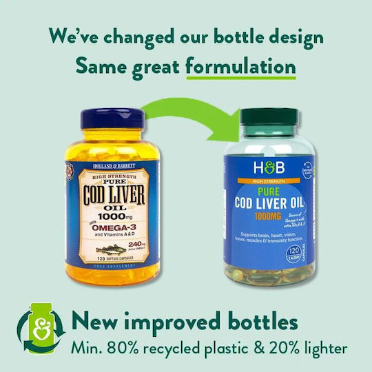 Holland & Barrett High Strength Pure Cod Liver Oil Ulei de ficat de cod 1000mg 120 capace Unflavoured