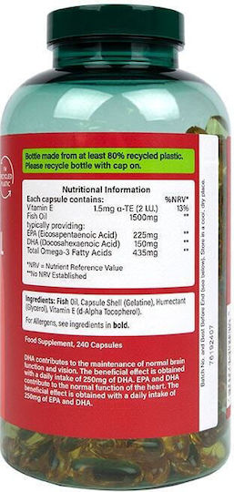 Holland & Barrett High Strength Omega 3 Fish Oil Fischöl 1500mg 240 Mützen