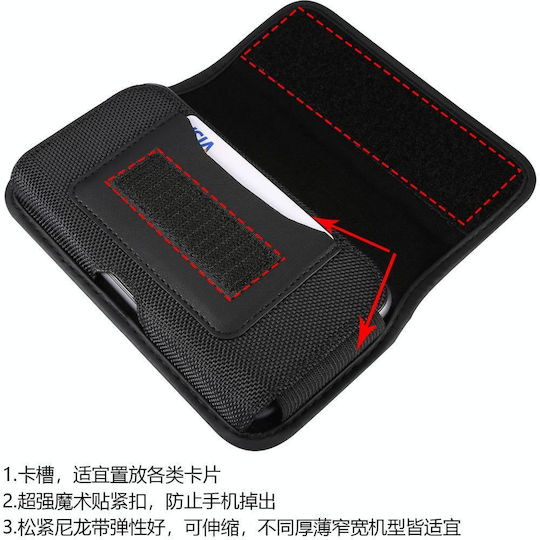 Langlebige Oxford-Stoff Horizontal Platte Hängende Taille Handy Gürteltasche Lederhülle Kartenfach Geeignet für 5.5-6.7 Zoll Smartphones Schwarz