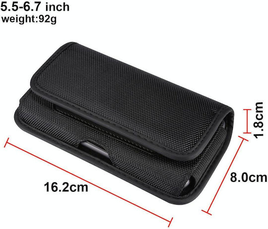Langlebige Oxford-Stoff Horizontal Platte Hängende Taille Handy Gürteltasche Lederhülle Kartenfach Geeignet für 5.5-6.7 Zoll Smartphones Schwarz