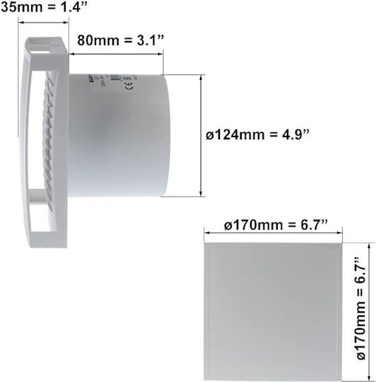 Europlast Wall-mounted Ventilator Bathroom 125mm White with Cover