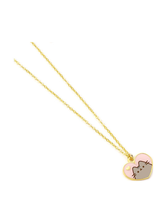 Pusheen Cat Pink Gold Heart Necklace Ptcn0100