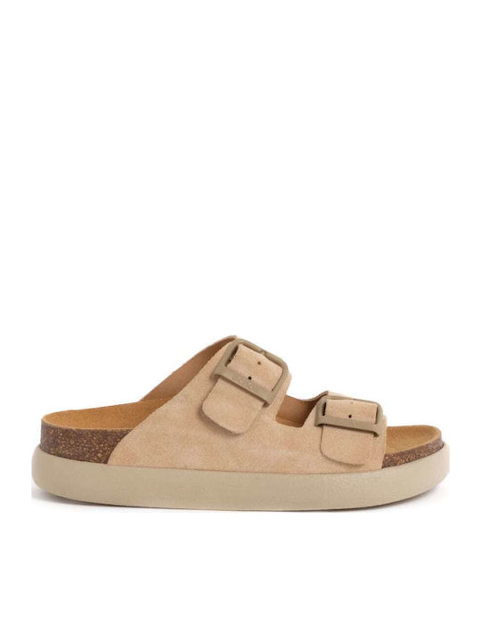 Noelle Leather Women's Flat Sandals Anatomic in Beige Color