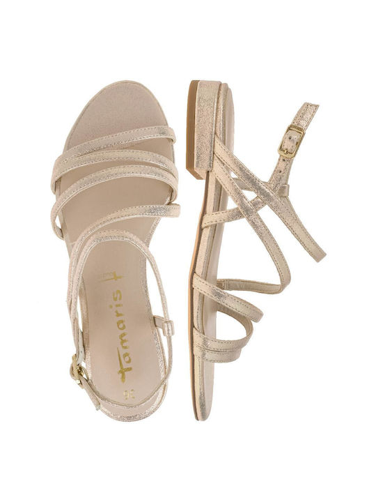 Tamaris Damen Flache Sandalen in Gold Farbe