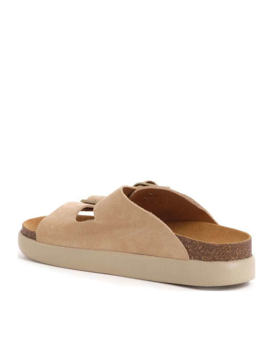 Noelle Leather Women's Flat Sandals Anatomic in Beige Color