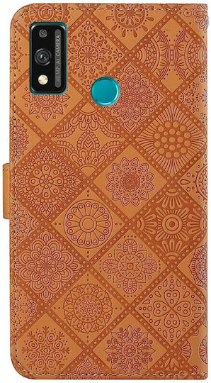 Huawei Honor 9x Lite Ethnic Style Embossed Pattern Horizontal Flip Leather Case Holder & Card Slots & Wallet & Lanyard Brown