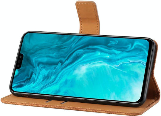 Huawei Honor 9x Lite Ethnic Style Embossed Pattern Horizontal Flip Leather Case Holder & Card Slots & Wallet & Lanyard Brown