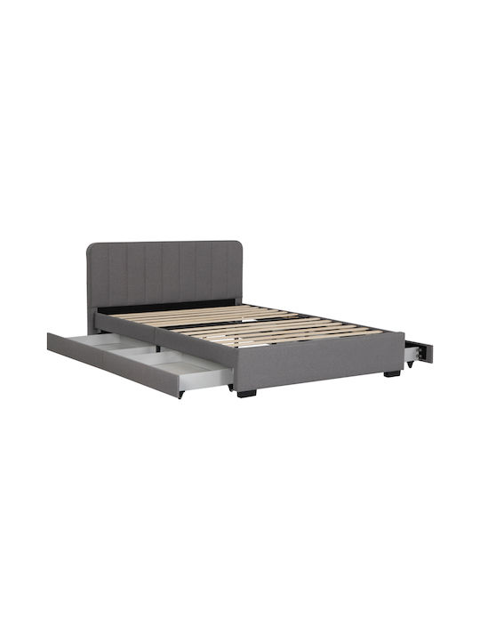 Veloty Double Fabric Upholstered Bed Charcoal with Storage Space & Slats for Mattress 150x200cm