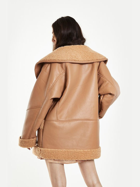 Glamorous Oversized Faux Moyton Camel Oversized Buffalo Oversized pentru femei Ka6865