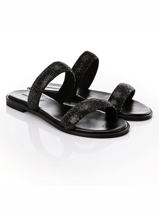 Sofia Manta Leather Women's Flat Sandals in Black Color