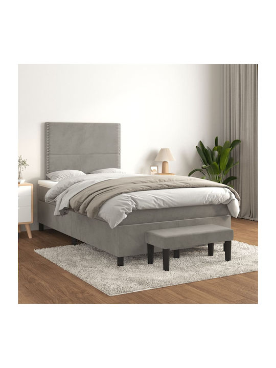 Κρεβάτι Ημίδιπλο Επενδυμένο με Ύφασμα Ανοιχτό Γκρι με Τάβλες & Στρώμα 120x190cm