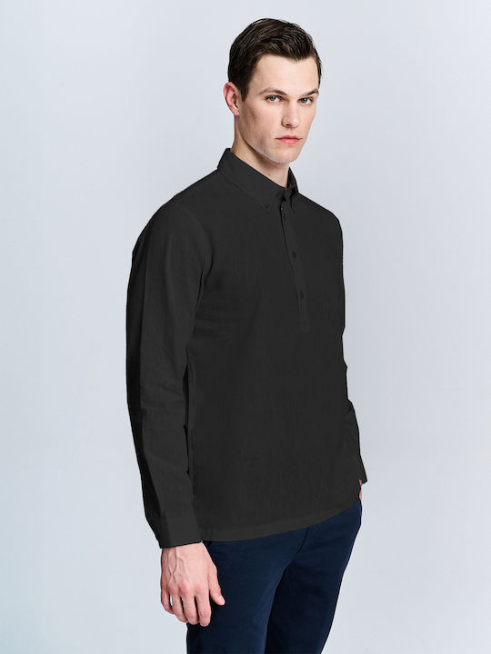 Trevor Long-sleeved Linen Shirt Black