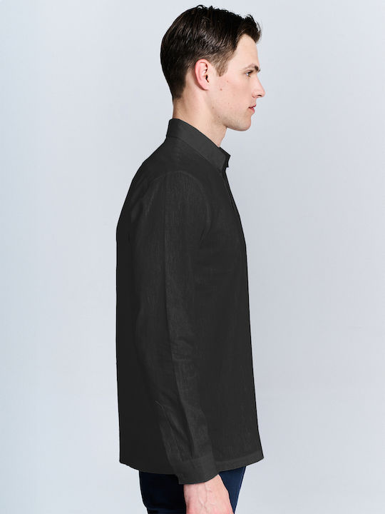 Trevor Long-sleeved Linen Shirt Black