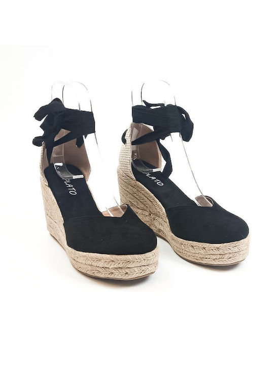 Летни дамски платформи в стил еспадрили Black Beige