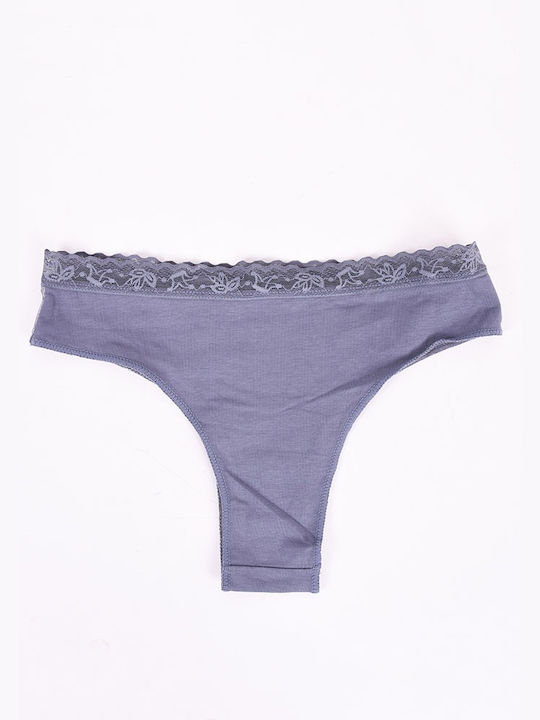 Brazilian cotton briefs with lace Blue