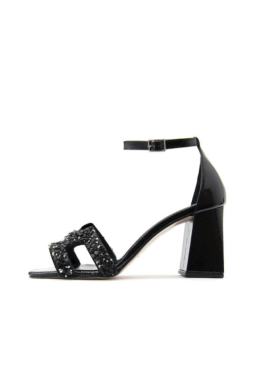 Bacali Collection Patent Leather Women's Sandals Black with High Heel