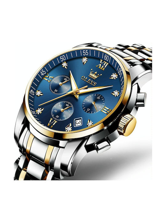 Olevs 2858 Men Multifunctional Business Waterproof Quartz Watch Blue + Gold Olevs 2858 Men Multifunctional Business Waterproof Quartz Watch Blue + Gold