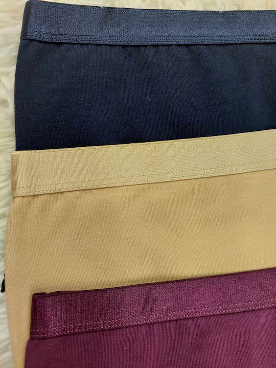 Βαμβακερά Γυναικεία Slip 3Pack με Δαντέλα Navy Blue/Beige/Purple