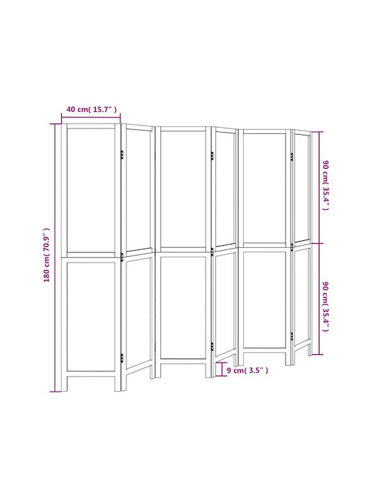 vidaXL Decorativ Paravan Lemn cu 6 Panouri 210x180cm