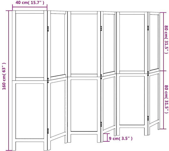 vidaXL Decorative Room Divider Wooden with 6 Panels 210x160cm