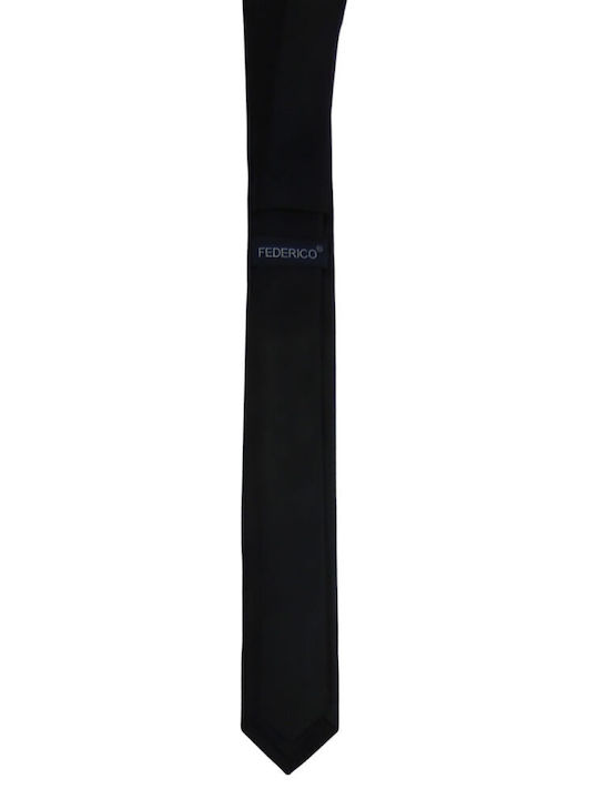 Federico Slim Solide Schwarze Krawatte 4,5cm - 100% Mikrofaser