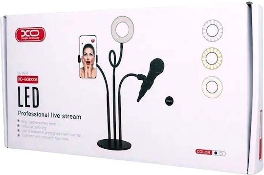 XO BGD006 / LS-90-6 Ringlicht 3,5cm mit Desktop Ständer/Halterung und Handyhalter