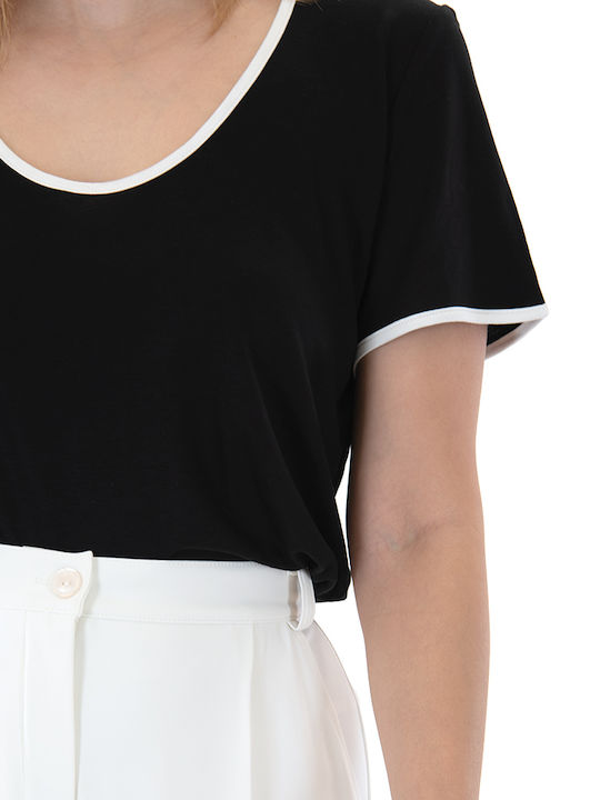 Women's Blouse Short Sleeve White-Black