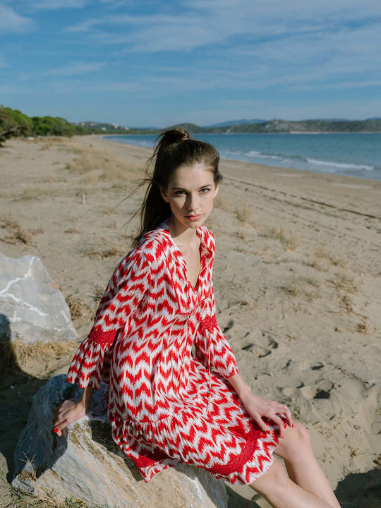 Achilleas Accessories Summer Dress with Ruffle Red