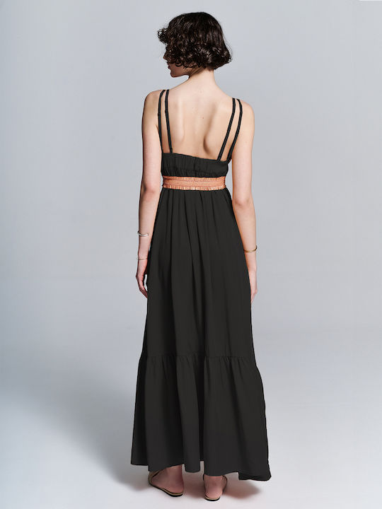 Mila Sommer Maxi Damenkleid mit Rüschen Schwarz