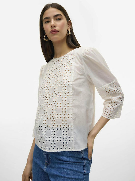 Vero Moda Women's Blouse with 3/4 Sleeve White