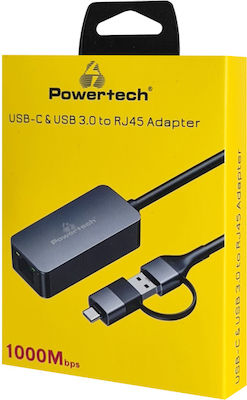 Powertech PTR-0149 USB-C Αντάπτορας Δικτύου για Ενσύρματη σύνδεση Gigabit Ethernet