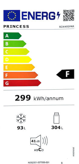 Princess Ψυγείο Δίπορτο 410lt Total NoFrost Υ176xΠ72xΒ65.5εκ. Inox RDX495PAR