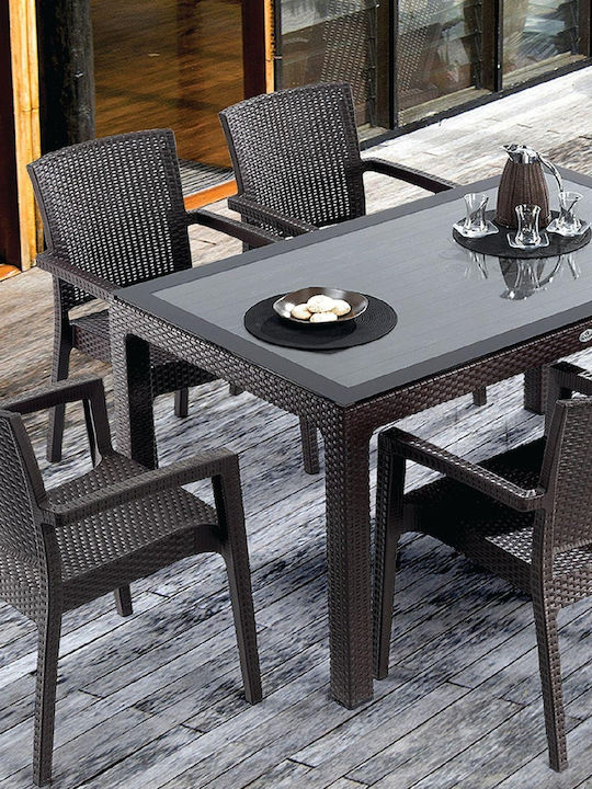 Σετ Τραπεζαρίας Εξωτερικού Χώρου Rattan 135x80x75 Καφέ 5τμχ