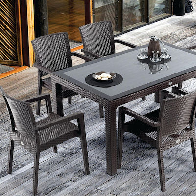 Σετ Τραπεζαρίας Εξωτερικού Χώρου Rattan 135x80x75 Καφέ 5τμχ