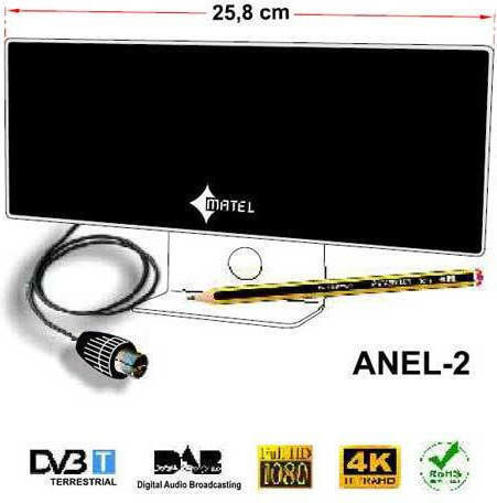 Matel Electronics Anel 2 Εσωτερική Κεραία Τηλεόρασης (δεν απαιτεί τροφοδοσία) σε Μαύρο Χρώμα Σύνδεση με Ομοαξονικό (Coaxial) Καλώδιο