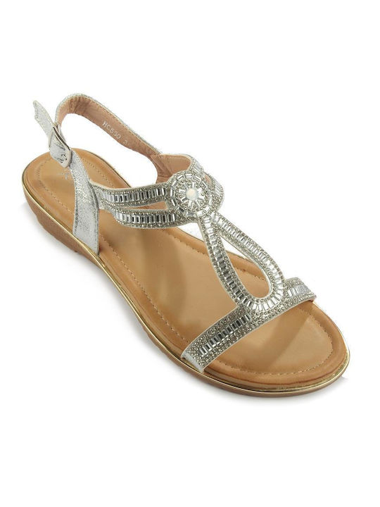 Fshoes Damen Flache Sandalen in Silber Farbe